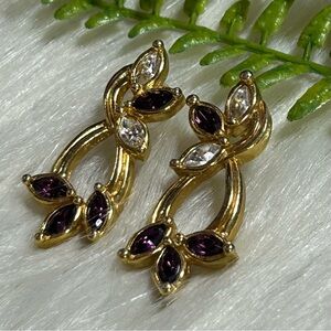 Vintage Avon clear and purple pink rhinestones Earrings